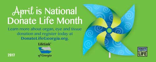 April is national Give Life month! Learn more about organ, eye and tissue donation and register today at DonateLifeGeorgia.org. Lifelink of Georgia